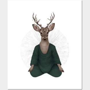 meditating deer - green Posters and Art